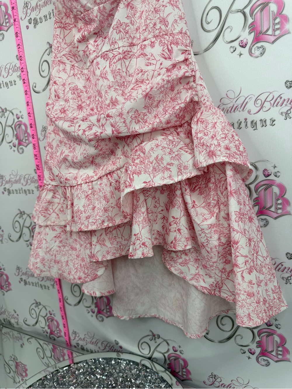 SHEIN dress ruffles frills flowers two tone Pink Floral Ruffled Mini Dress - Picture 4 of 12